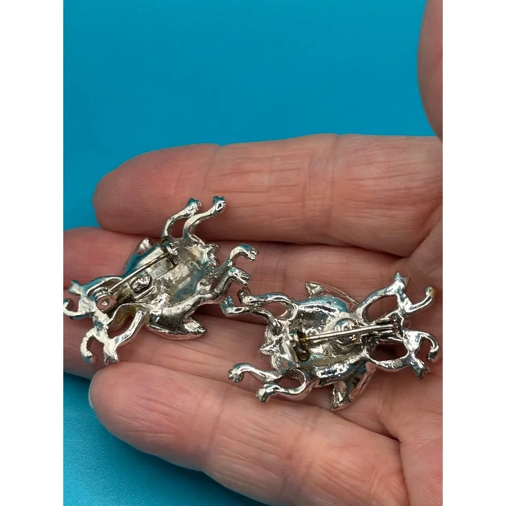 Vintage Rhinestone Ladybug Brooch Pin Set Blue Green Silver‎ Tonen